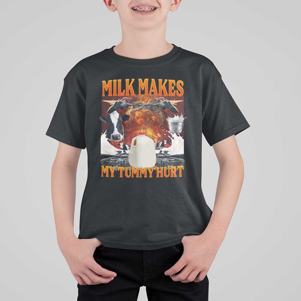 Lactose Intolerant Meme T Shirt For Kid Milk Makes My Tummy Hurt Vintage Bootleg Graphic
