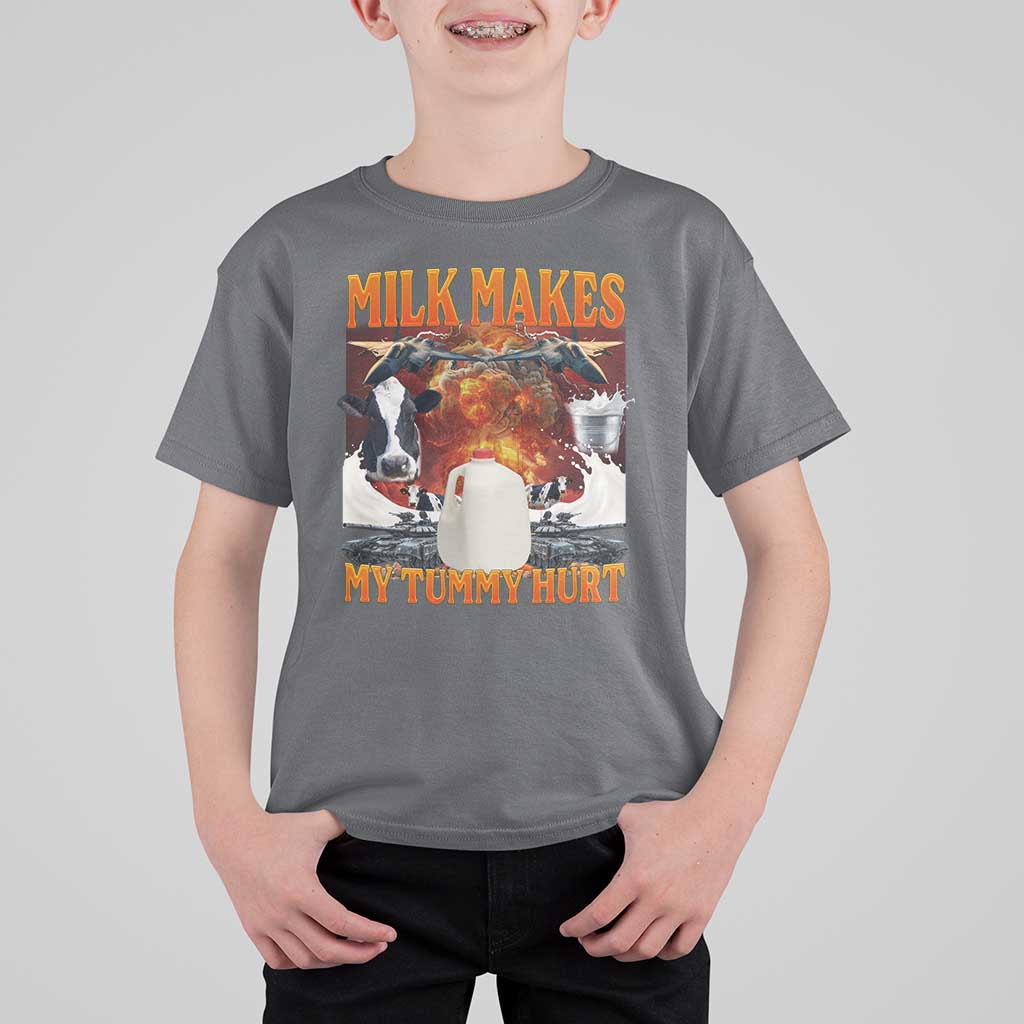 Lactose Intolerant Meme T Shirt For Kid Milk Makes My Tummy Hurt Vintage Bootleg Graphic