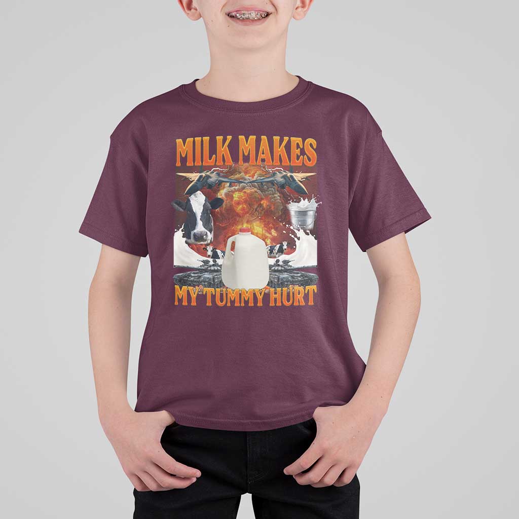 Lactose Intolerant Meme T Shirt For Kid Milk Makes My Tummy Hurt Vintage Bootleg Graphic