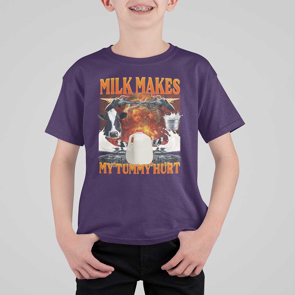 Lactose Intolerant Meme T Shirt For Kid Milk Makes My Tummy Hurt Vintage Bootleg Graphic