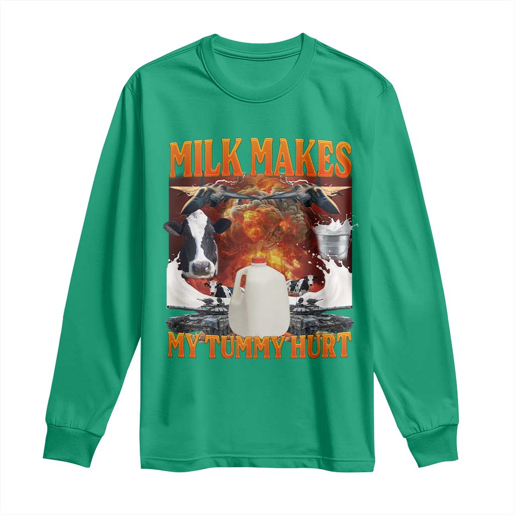 Lactose Intolerant Meme Long Sleeve Shirt Milk Makes My Tummy Hurt Vintage Bootleg Graphic
