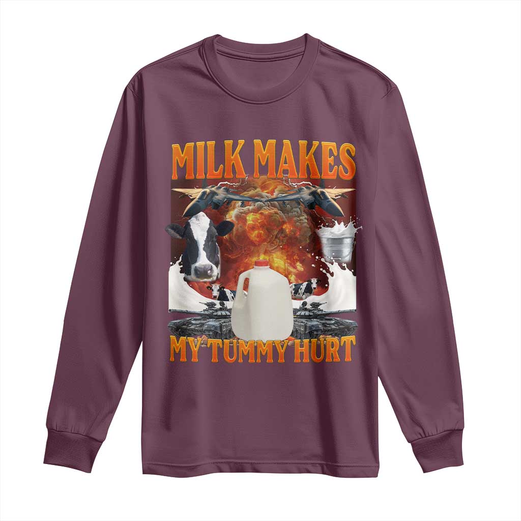 Lactose Intolerant Meme Long Sleeve Shirt Milk Makes My Tummy Hurt Vintage Bootleg Graphic