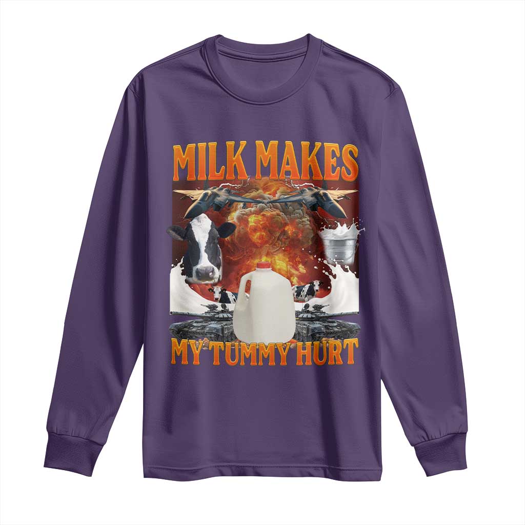 Lactose Intolerant Meme Long Sleeve Shirt Milk Makes My Tummy Hurt Vintage Bootleg Graphic