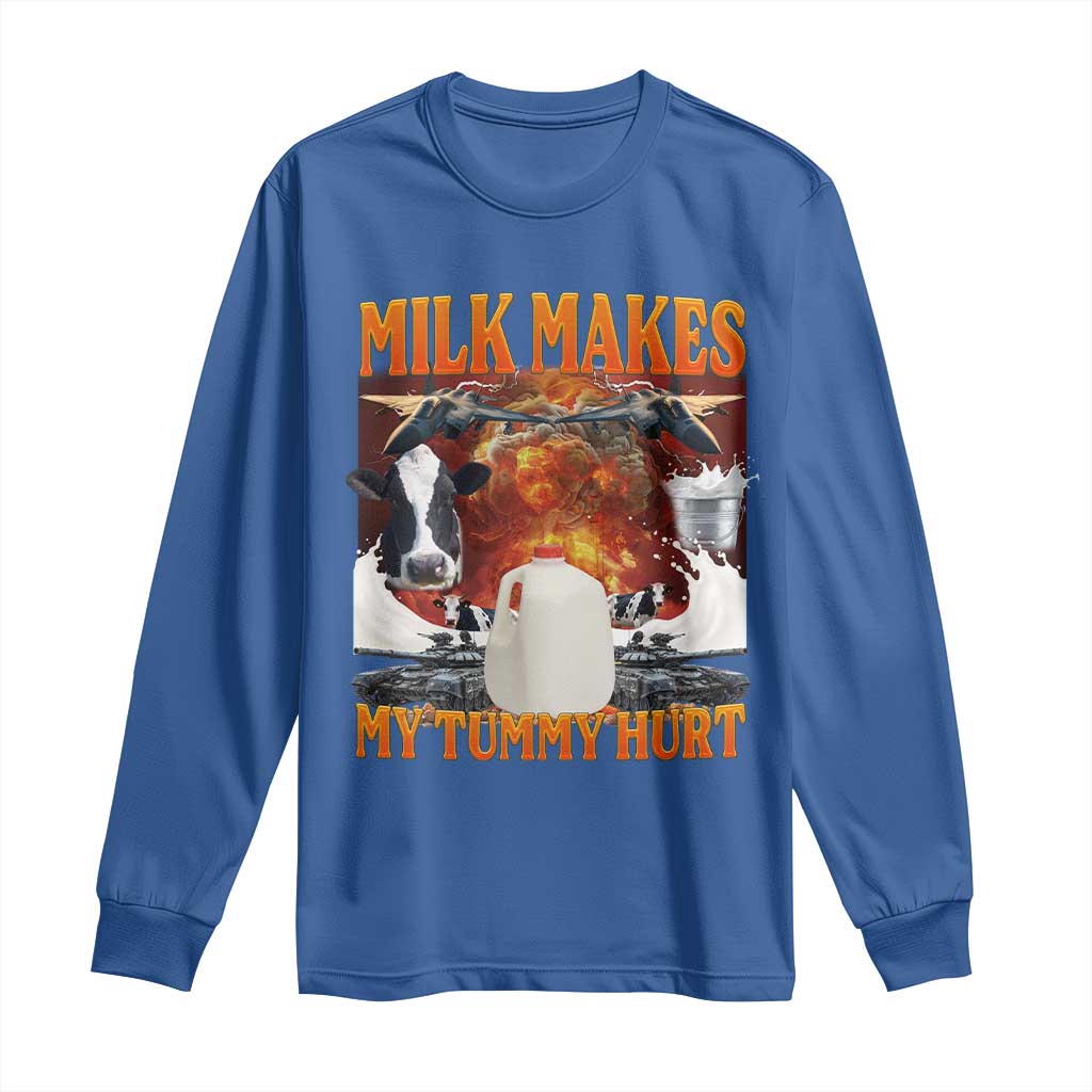 Lactose Intolerant Meme Long Sleeve Shirt Milk Makes My Tummy Hurt Vintage Bootleg Graphic
