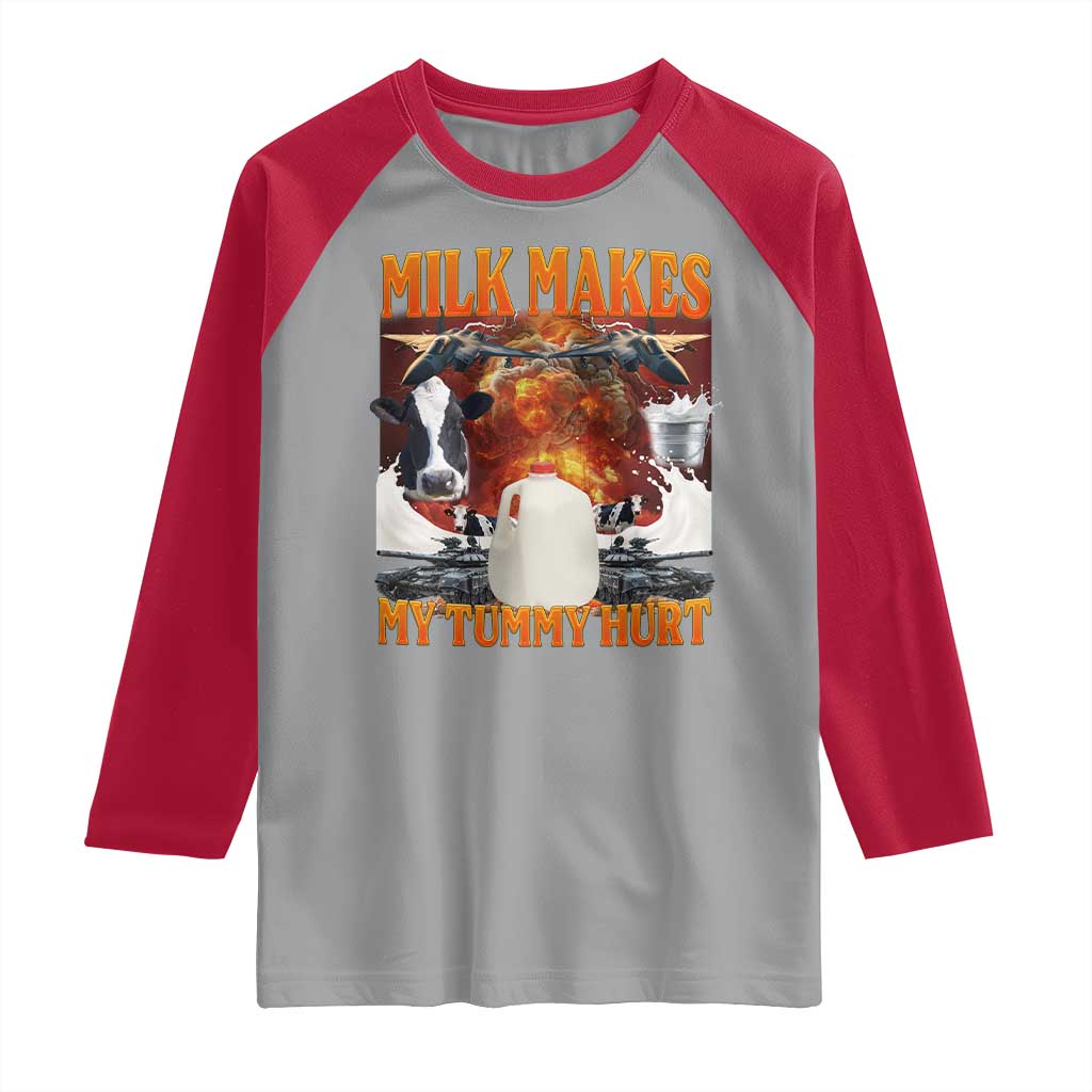 Lactose Intolerant Meme Raglan Shirt Milk Makes My Tummy Hurt Vintage Bootleg Graphic