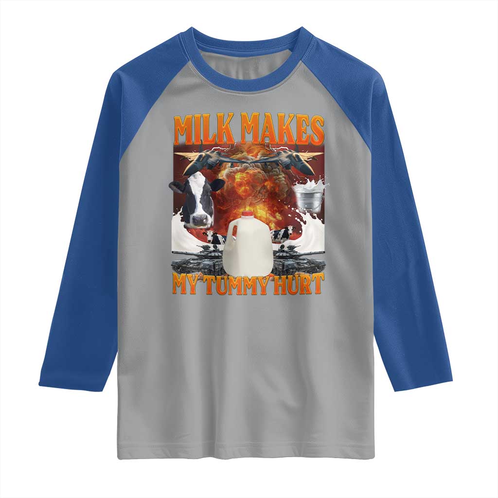 Lactose Intolerant Meme Raglan Shirt Milk Makes My Tummy Hurt Vintage Bootleg Graphic