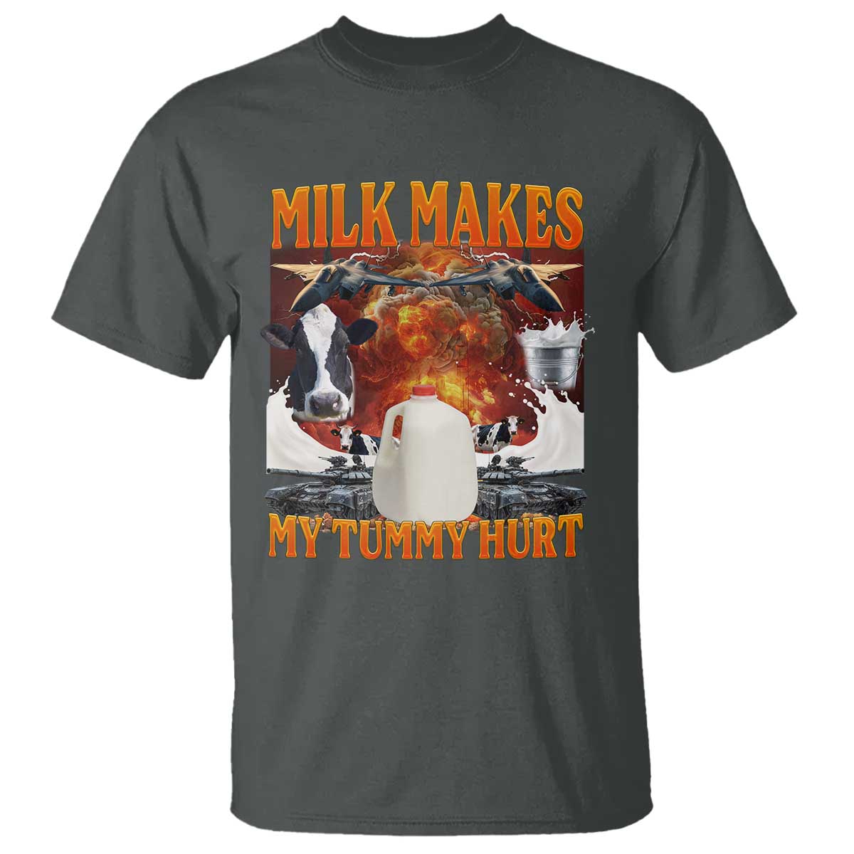 Lactose Intolerant Meme T Shirt Milk Makes My Tummy Hurt Vintage Bootleg Graphic