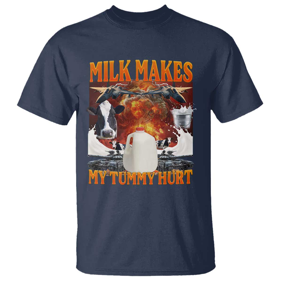 Lactose Intolerant Meme T Shirt Milk Makes My Tummy Hurt Vintage Bootleg Graphic