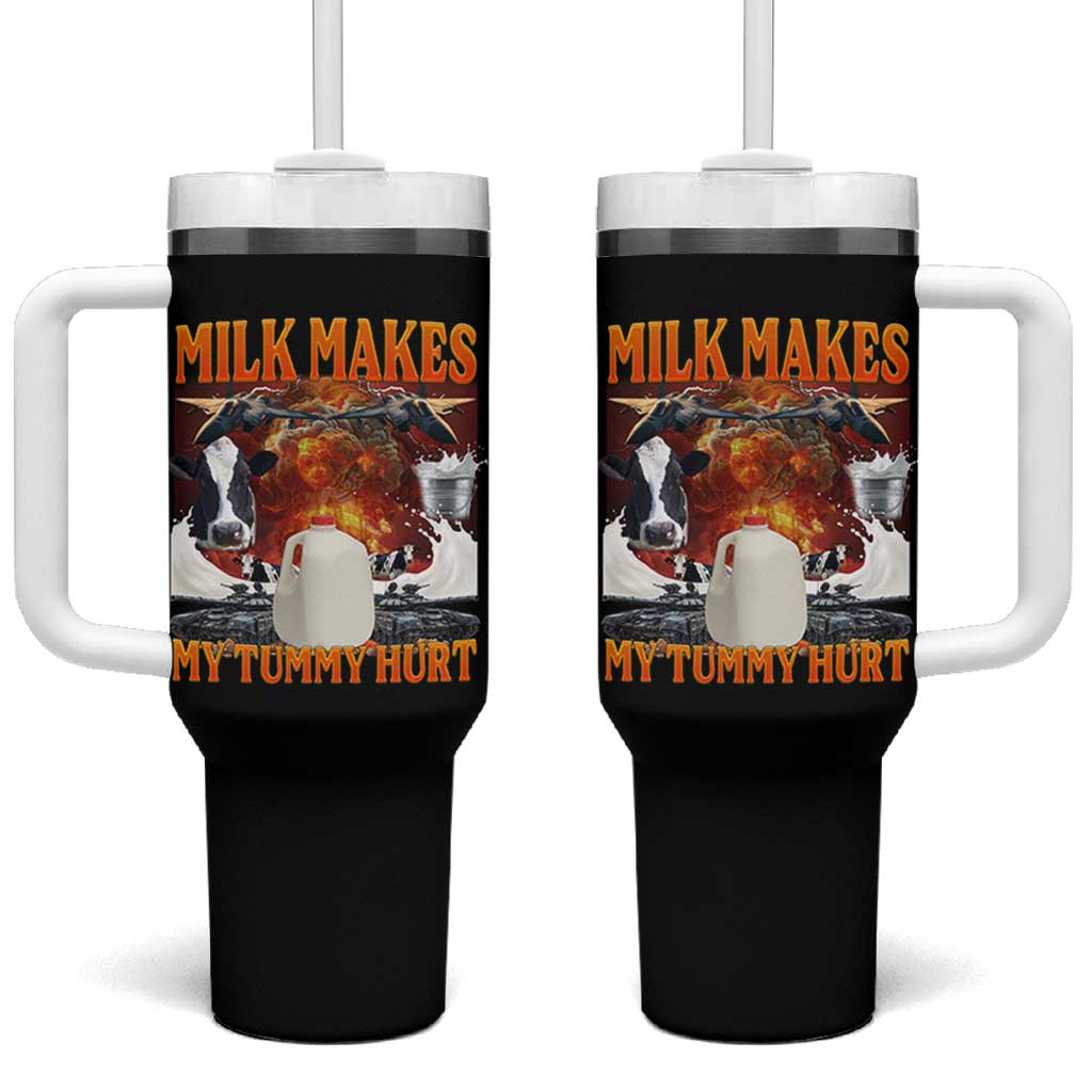Lactose Intolerant Meme Tumbler With Handle Milk Makes My Tummy Hurt Vintage Bootleg Graphic