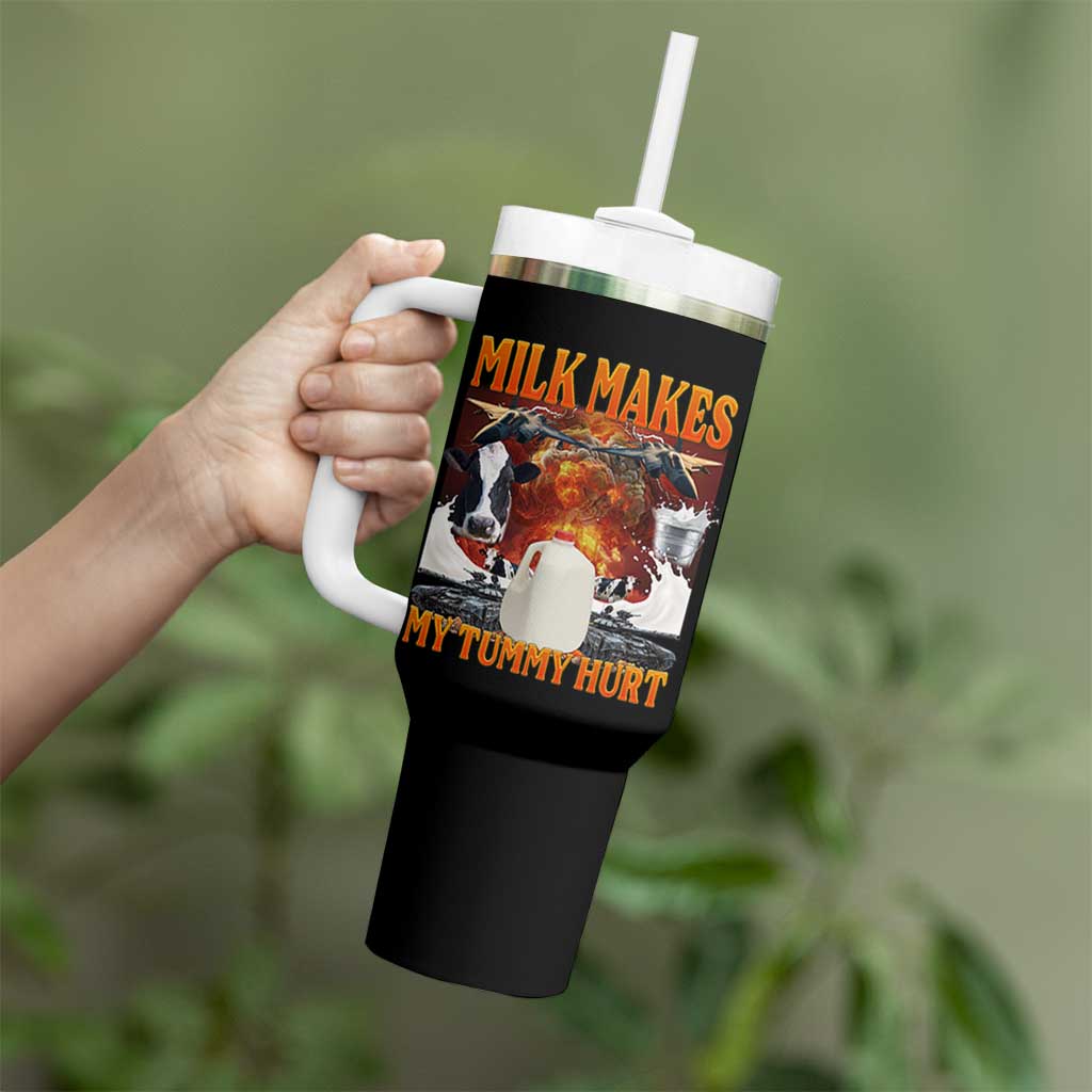 Lactose Intolerant Meme Tumbler With Handle Milk Makes My Tummy Hurt Vintage Bootleg Graphic