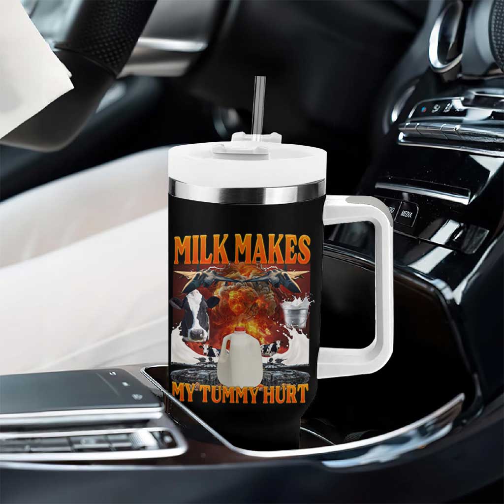 Lactose Intolerant Meme Tumbler With Handle Milk Makes My Tummy Hurt Vintage Bootleg Graphic