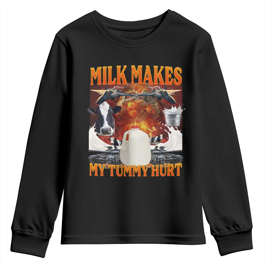 Lactose Intolerant Meme Youth Sweatshirt Milk Makes My Tummy Hurt Vintage Bootleg Graphic