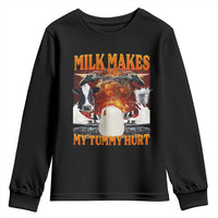 Lactose Intolerant Meme Youth Sweatshirt Milk Makes My Tummy Hurt Vintage Bootleg Graphic