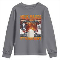 Lactose Intolerant Meme Youth Sweatshirt Milk Makes My Tummy Hurt Vintage Bootleg Graphic