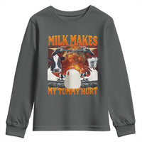 Lactose Intolerant Meme Youth Sweatshirt Milk Makes My Tummy Hurt Vintage Bootleg Graphic