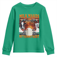 Lactose Intolerant Meme Youth Sweatshirt Milk Makes My Tummy Hurt Vintage Bootleg Graphic