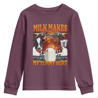 Lactose Intolerant Meme Youth Sweatshirt Milk Makes My Tummy Hurt Vintage Bootleg Graphic