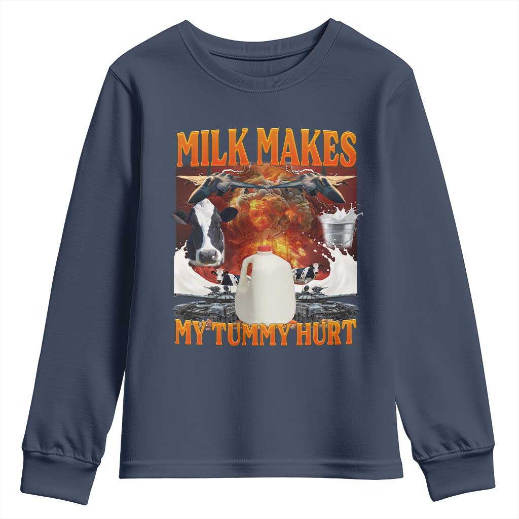 Lactose Intolerant Meme Youth Sweatshirt Milk Makes My Tummy Hurt Vintage Bootleg Graphic