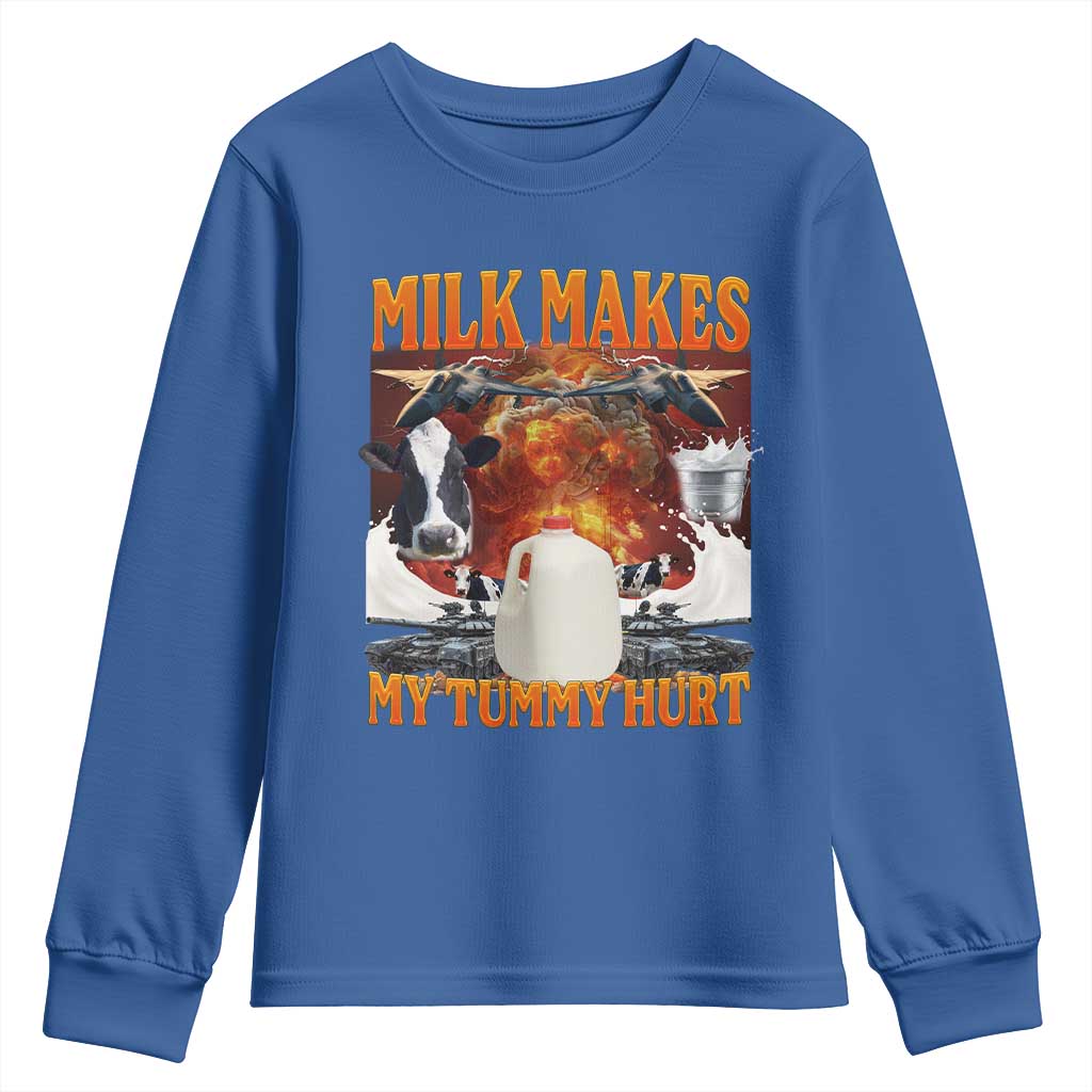 Lactose Intolerant Meme Youth Sweatshirt Milk Makes My Tummy Hurt Vintage Bootleg Graphic