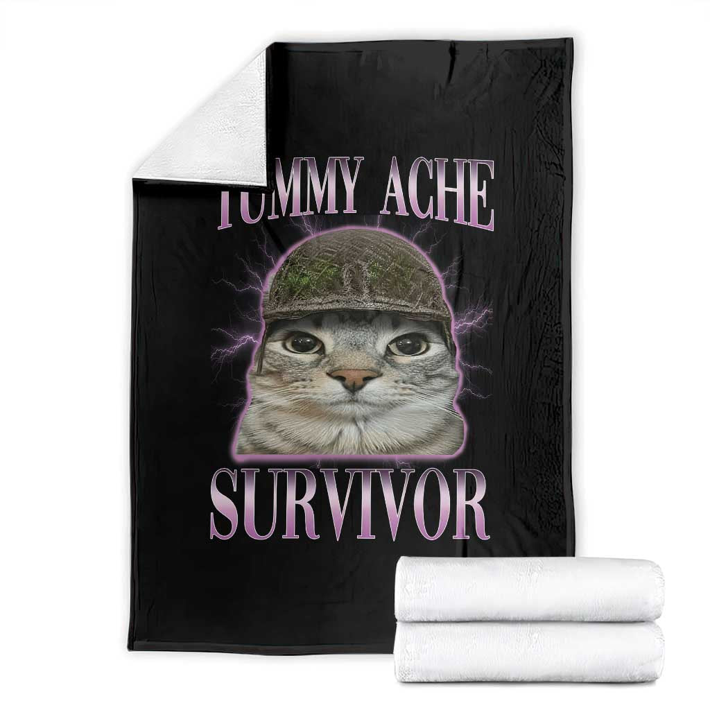 Tummy Ache Survivor Cat Meme Throw Blanket Funny Trending Oddly Specific Brainrot Memes