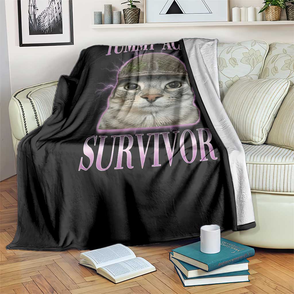 Tummy Ache Survivor Cat Meme Throw Blanket Funny Trending Oddly Specific Brainrot Memes