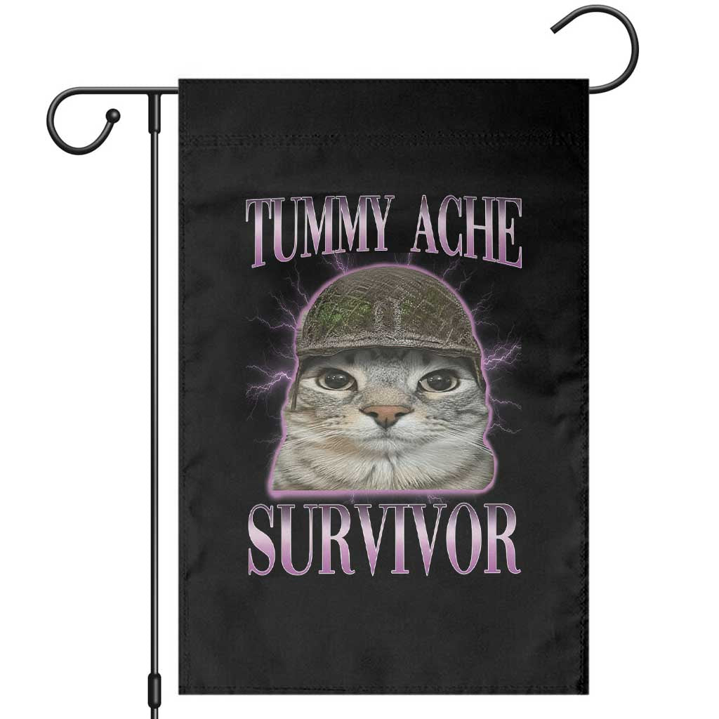 Tummy Ache Survivor Cat Meme Garden Flag Funny Trending Oddly Specific Brainrot Memes