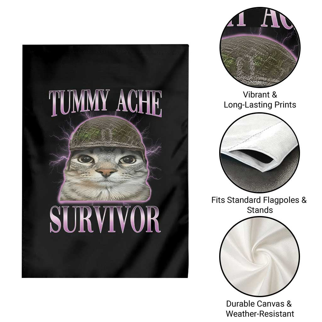 Tummy Ache Survivor Cat Meme Garden Flag Funny Trending Oddly Specific Brainrot Memes
