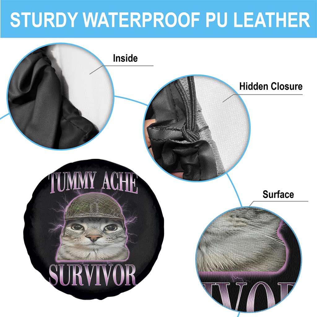 Tummy Ache Survivor Cat Meme Spare Tire Cover Funny Trending Oddly Specific Brainrot Memes