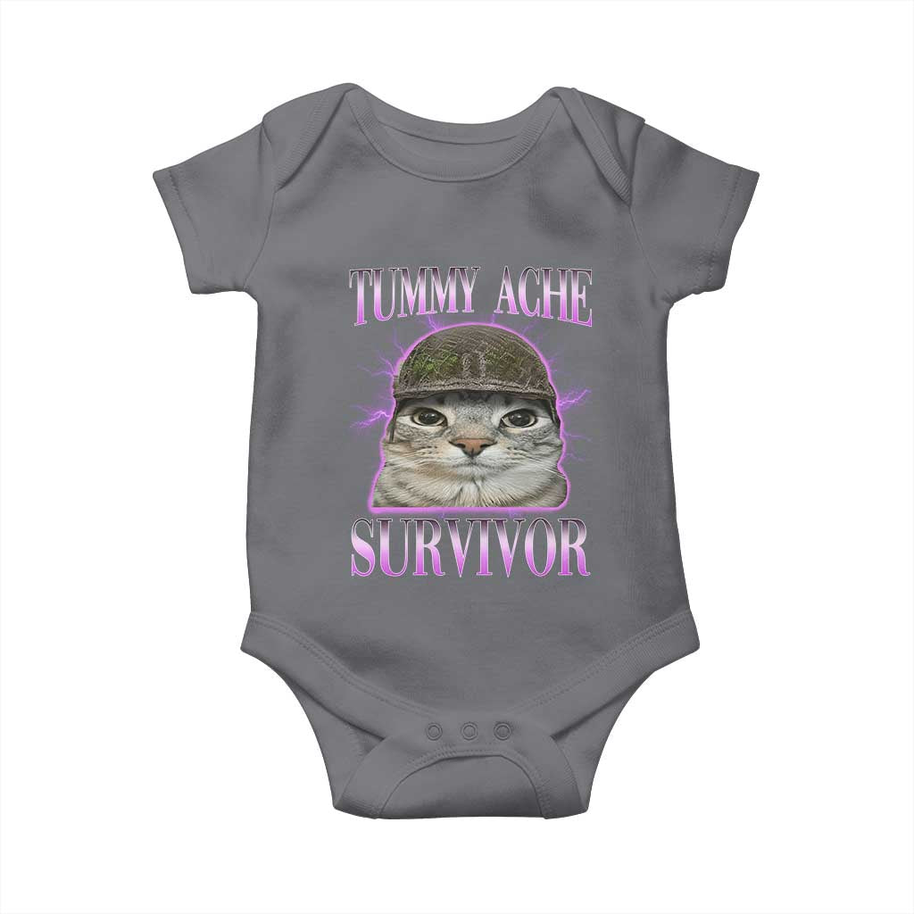 Tummy Ache Survivor Cat Meme Baby Onesie Funny Trending Oddly Specific Brainrot Memes