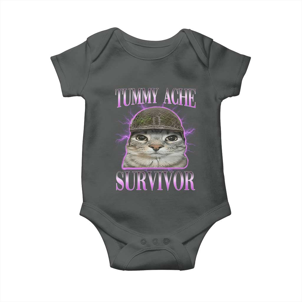 Tummy Ache Survivor Cat Meme Baby Onesie Funny Trending Oddly Specific Brainrot Memes