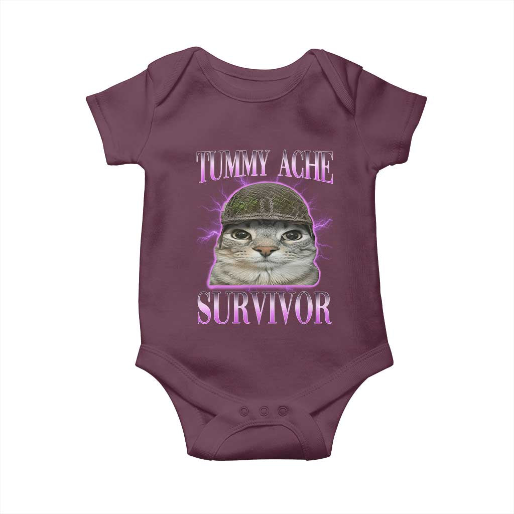Tummy Ache Survivor Cat Meme Baby Onesie Funny Trending Oddly Specific Brainrot Memes