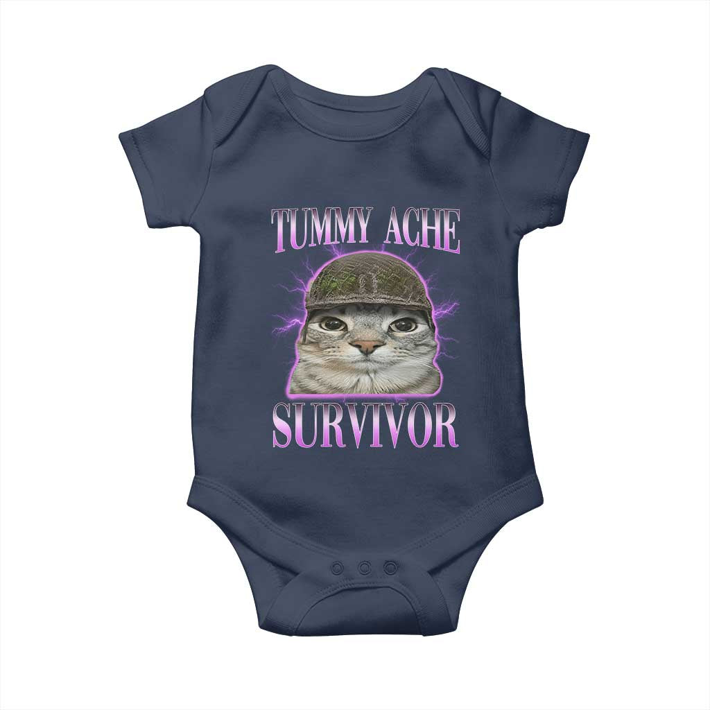 Tummy Ache Survivor Cat Meme Baby Onesie Funny Trending Oddly Specific Brainrot Memes