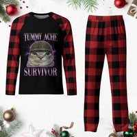 Tummy Ache Survivor Cat Meme Plaid Pajama Set Funny Trending Oddly Specific Brainrot Memes