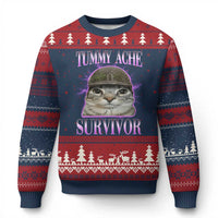 Tummy Ache Survivor Cat Meme Ugly Christmas Sweater Funny Trending Oddly Specific Brainrot Memes