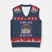 Tummy Ache Survivor Cat Meme V-Neck Knit Sweater Vest Funny Trending Oddly Specific Brainrot Memes