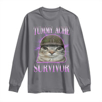 Tummy Ache Survivor Cat Meme Long Sleeve Shirt Funny Trending Oddly Specific Brainrot Memes