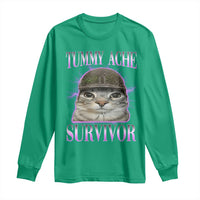 Tummy Ache Survivor Cat Meme Long Sleeve Shirt Funny Trending Oddly Specific Brainrot Memes