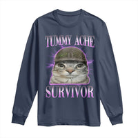 Tummy Ache Survivor Cat Meme Long Sleeve Shirt Funny Trending Oddly Specific Brainrot Memes
