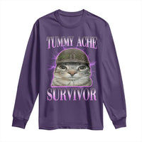 Tummy Ache Survivor Cat Meme Long Sleeve Shirt Funny Trending Oddly Specific Brainrot Memes