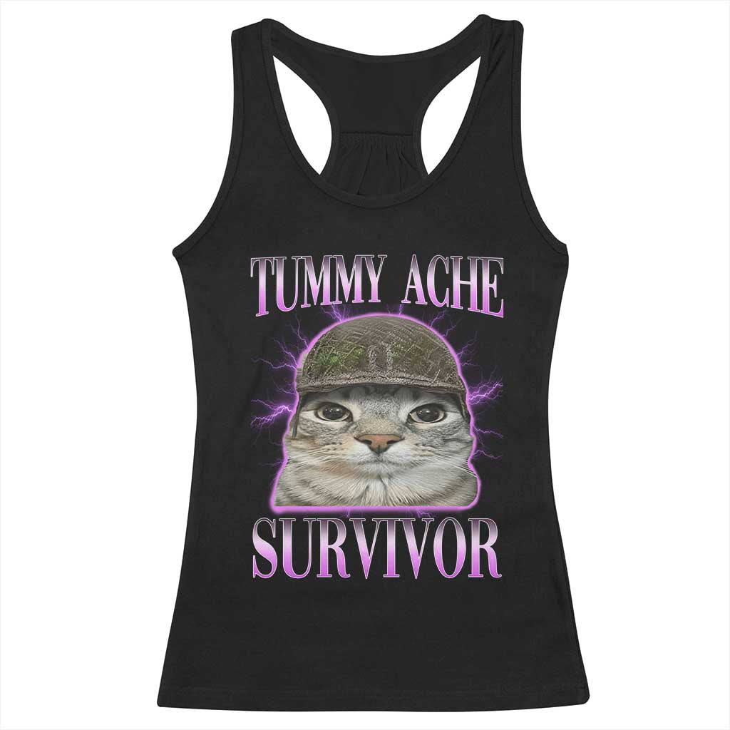 Tummy Ache Survivor Cat Meme Racerback Tank Top Funny Trending Oddly Specific Brainrot Memes