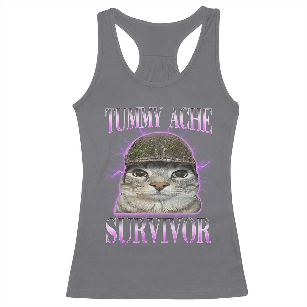 Tummy Ache Survivor Cat Meme Racerback Tank Top Funny Trending Oddly Specific Brainrot Memes