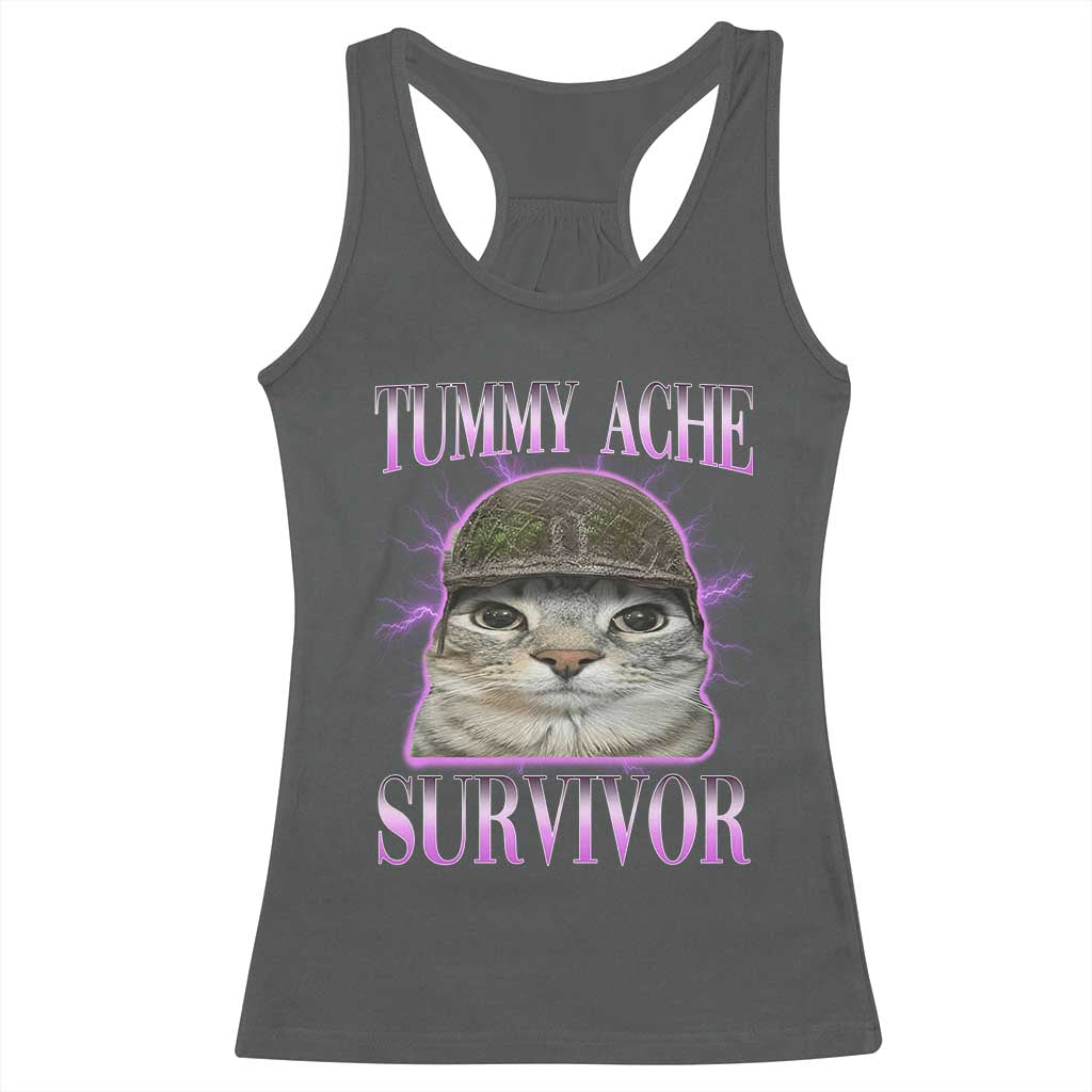 Tummy Ache Survivor Cat Meme Racerback Tank Top Funny Trending Oddly Specific Brainrot Memes