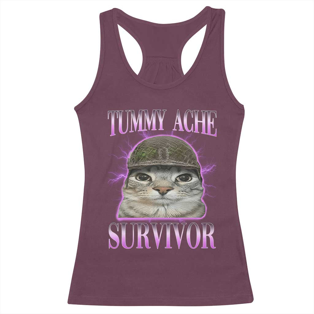 Tummy Ache Survivor Cat Meme Racerback Tank Top Funny Trending Oddly Specific Brainrot Memes