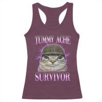 Tummy Ache Survivor Cat Meme Racerback Tank Top Funny Trending Oddly Specific Brainrot Memes