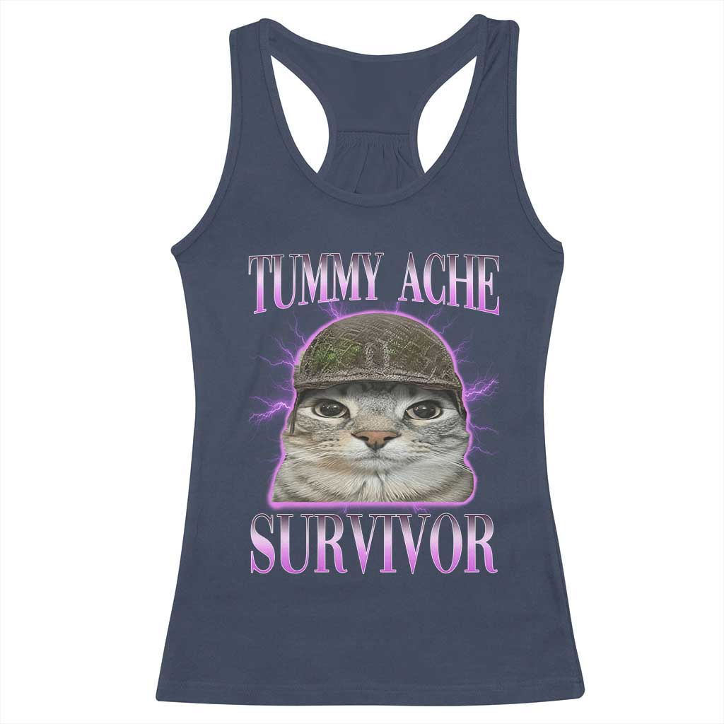 Tummy Ache Survivor Cat Meme Racerback Tank Top Funny Trending Oddly Specific Brainrot Memes