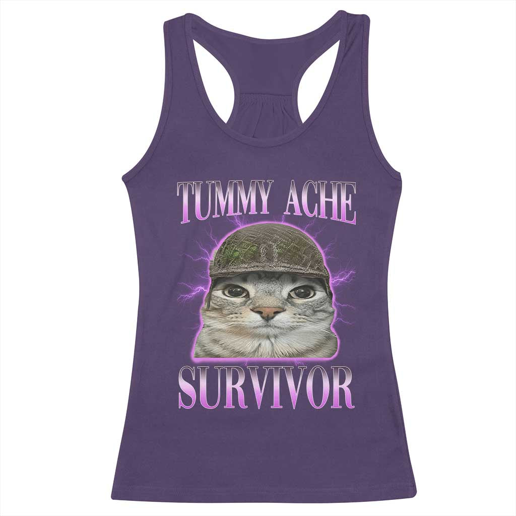 Tummy Ache Survivor Cat Meme Racerback Tank Top Funny Trending Oddly Specific Brainrot Memes