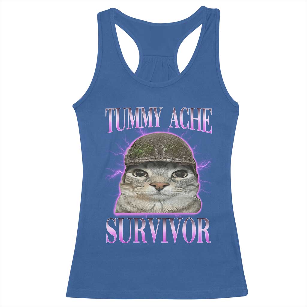 Tummy Ache Survivor Cat Meme Racerback Tank Top Funny Trending Oddly Specific Brainrot Memes