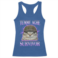 Tummy Ache Survivor Cat Meme Racerback Tank Top Funny Trending Oddly Specific Brainrot Memes