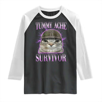Tummy Ache Survivor Cat Meme Raglan Shirt Funny Trending Oddly Specific Brainrot Memes