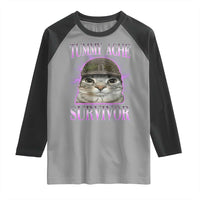 Tummy Ache Survivor Cat Meme Raglan Shirt Funny Trending Oddly Specific Brainrot Memes